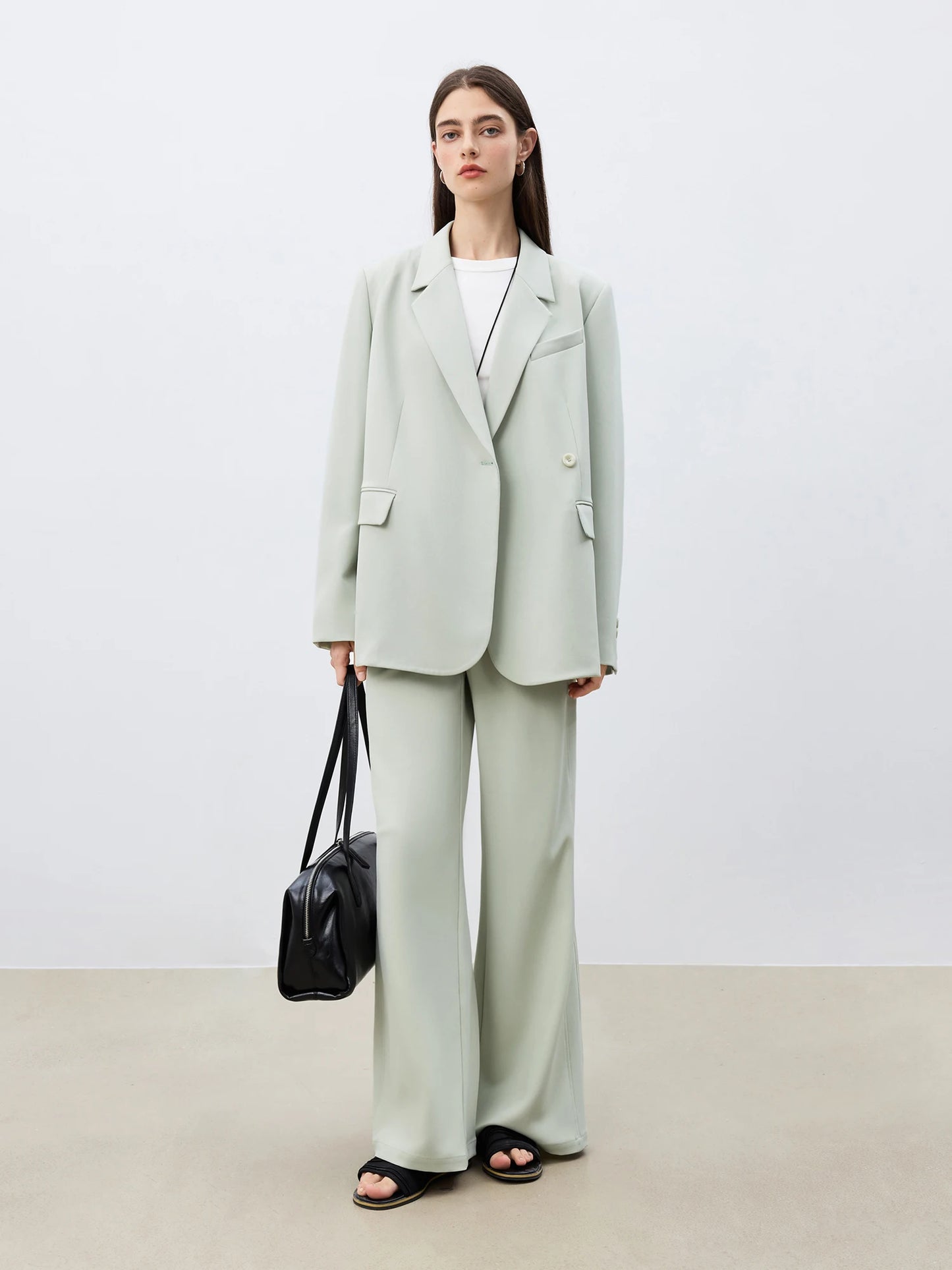 Amii Minimalism Spring Office Lady Blazer mit Spitzen-Tanktop mit V-Ausschnitt