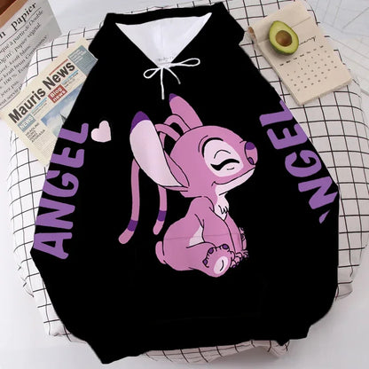 Unisex Disney Stitch Cartoon Print Winter Hoodies