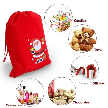 Merry Christmas Velvet Drawstring Gift Bags