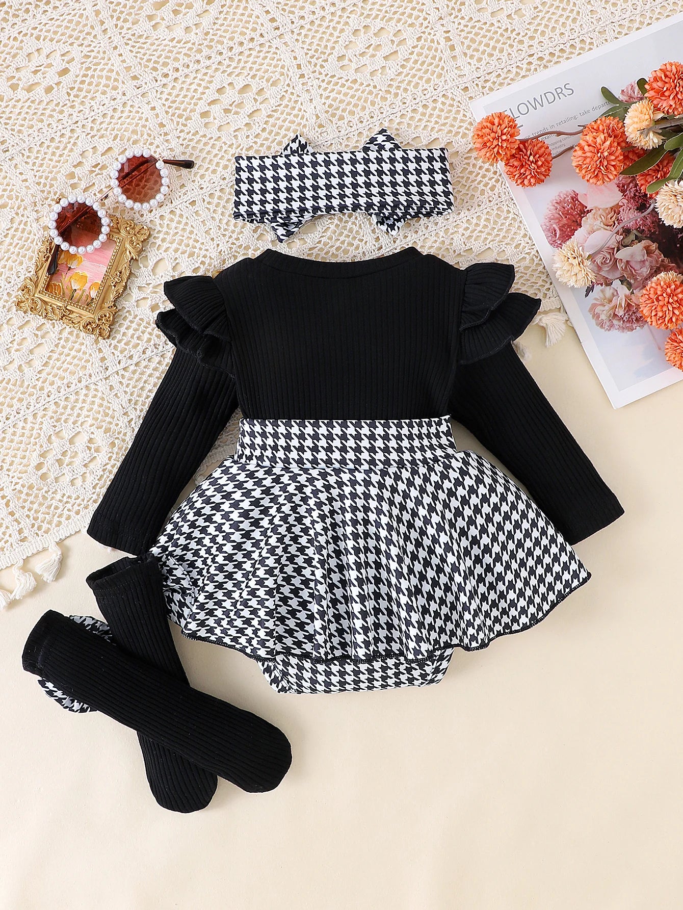 Baby Girls' Black Top & Houndstooth Skirt Set