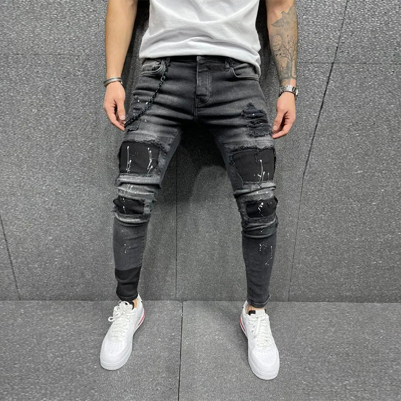 Zerrissene Skinny Jeans mit Knieloch für Herren