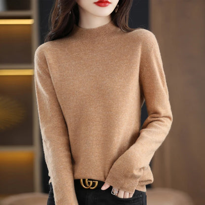 Merino Wool Semi-Neck Women Cashmere Sweater