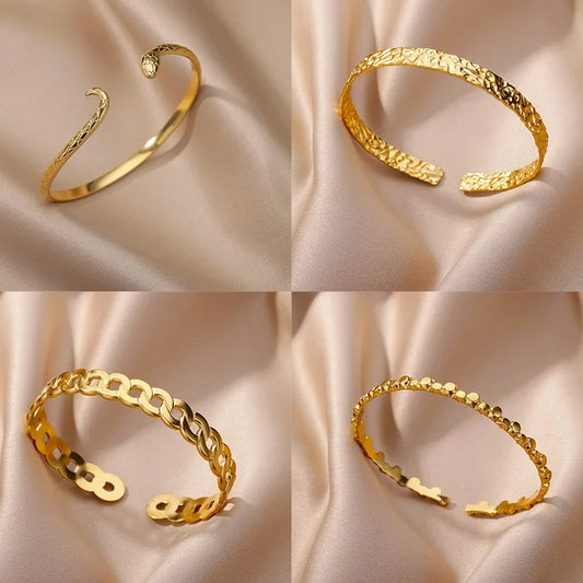 Gold-Plated Stainless Steel Cuff Bracelet for Women