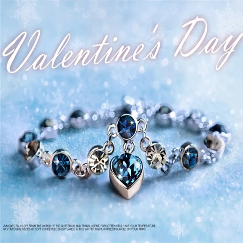 Blue Crystal Heart Bracelet for Women