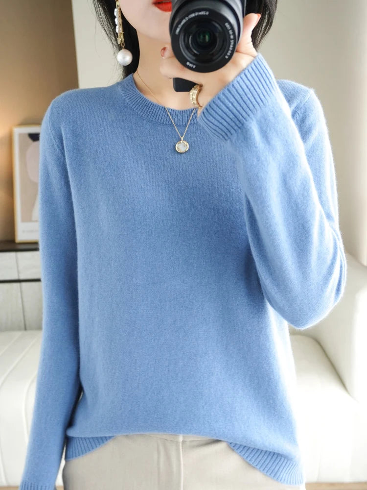 Women's Winter Round Neck 100% Merino Wool Sweater