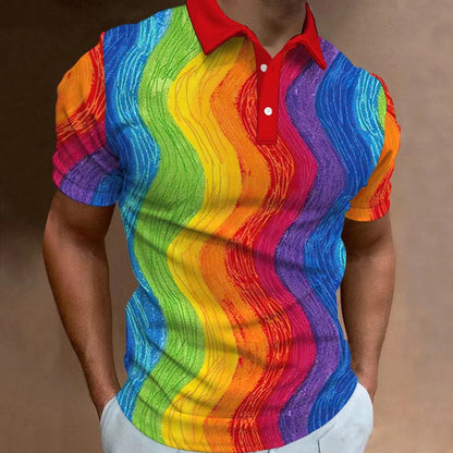 3D Rainbow Print Polo Shirt for Men