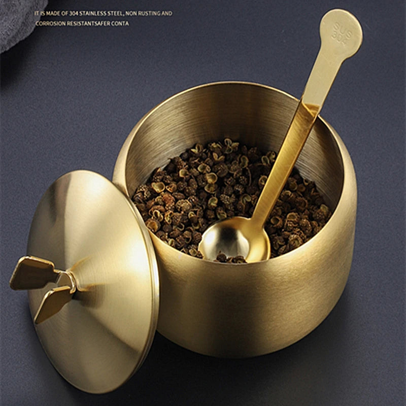 Stainless Steel Seasoning Jar & Lid Spoon
