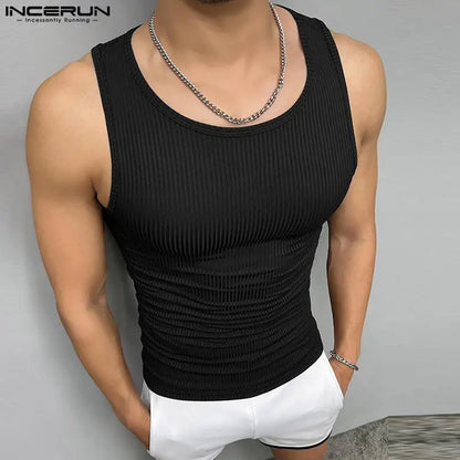 INCERUN Men’s Solid Color O-neck Tank Tops
