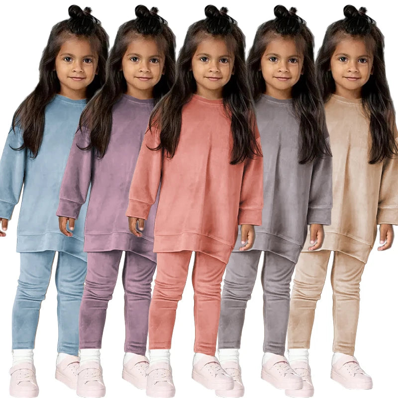 Frühlings-Samtanzug für Kinder, Pullover-Set mit Hose