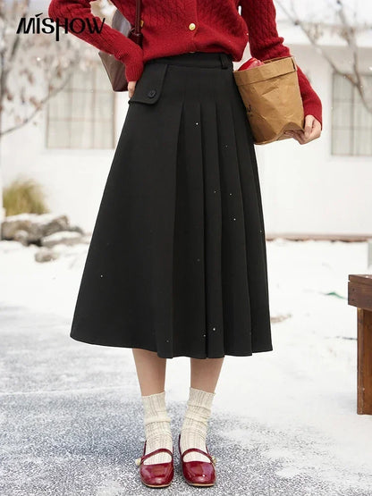 MISHOW Woolen Pleated Midi Skirt