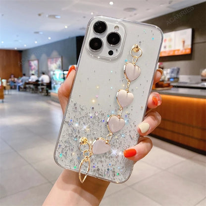 Mode Plating Liebe Herz Armband Kette Fall Für iPhon 16