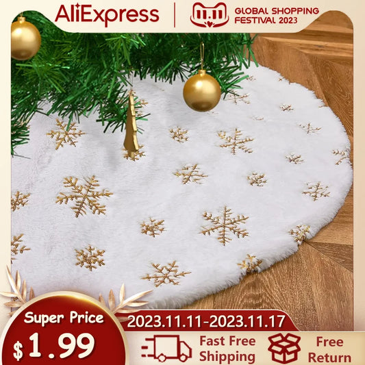 White Faux Fur 15-Inch Christmas Tree Skirt Sequin Decor