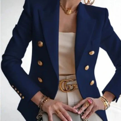Women's Slim Elegant Double Breasted Metal Lion Buttons Blazers