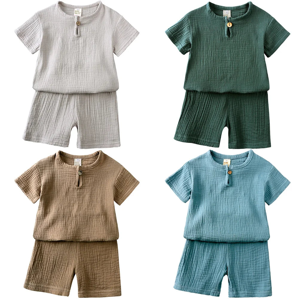 Infant Linen Cotton Outfit - Top & Shorts Set