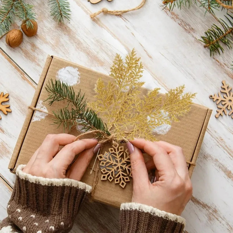 10/5 Stück glitzernde Weihnachtsdekoration mit Blättern in Gold und Silber