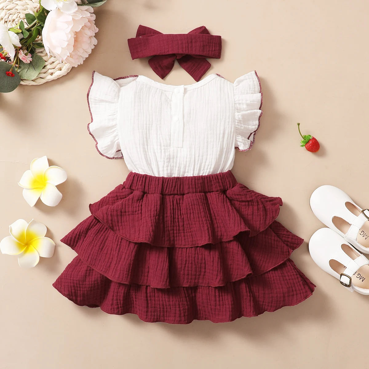 Baby Girl Red Wine 3 Layers Cupcake Dress