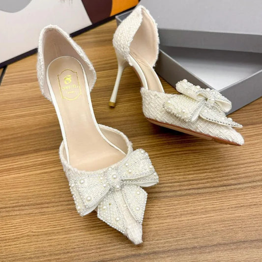 Chaussures de soirée à talons fins pour mariage blanc pour femme
