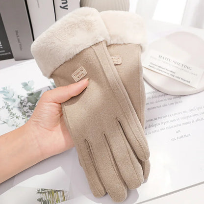 Touchscreen-Winterhandschuhe für Damen – Plüsch-Wildleder