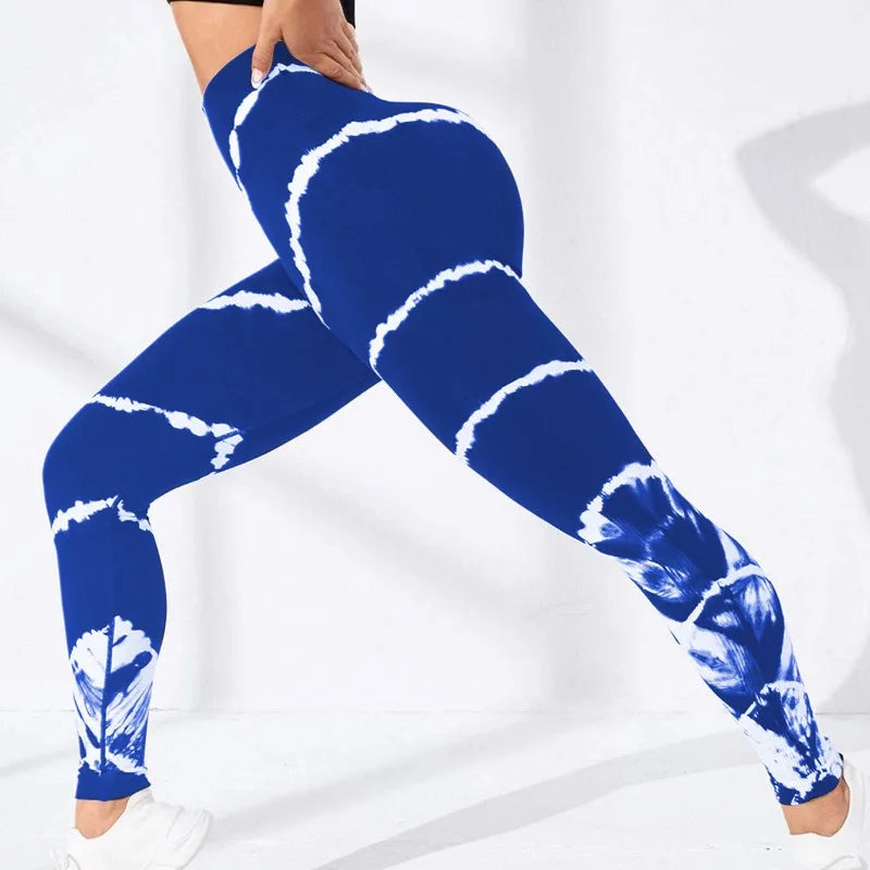 Nahtlose Yoga-Leggings mit Streifen und Batikmuster