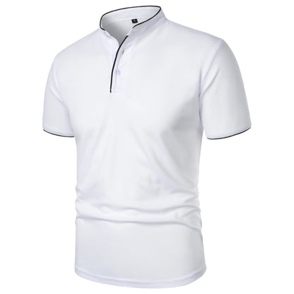 Men's solid color short-sleeved stand Neck T-shirt