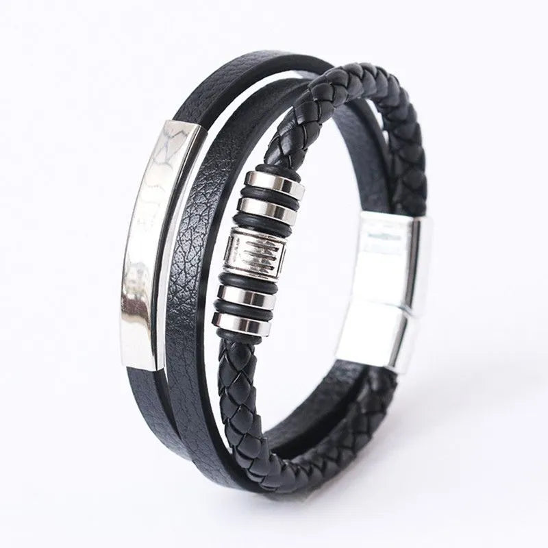 Bracelets en cuir et acier inoxydable pour hommes