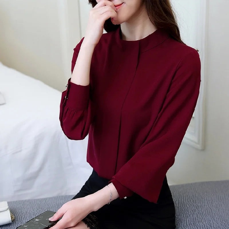 Chiffon Women's Long-sleeve Blouse Office Attire