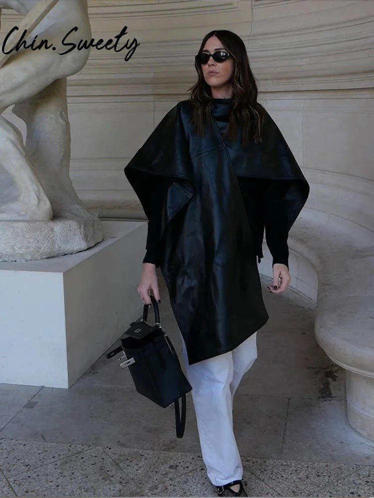 Y2K Asymmetrical Leather Cloak- Urban Style for Fall