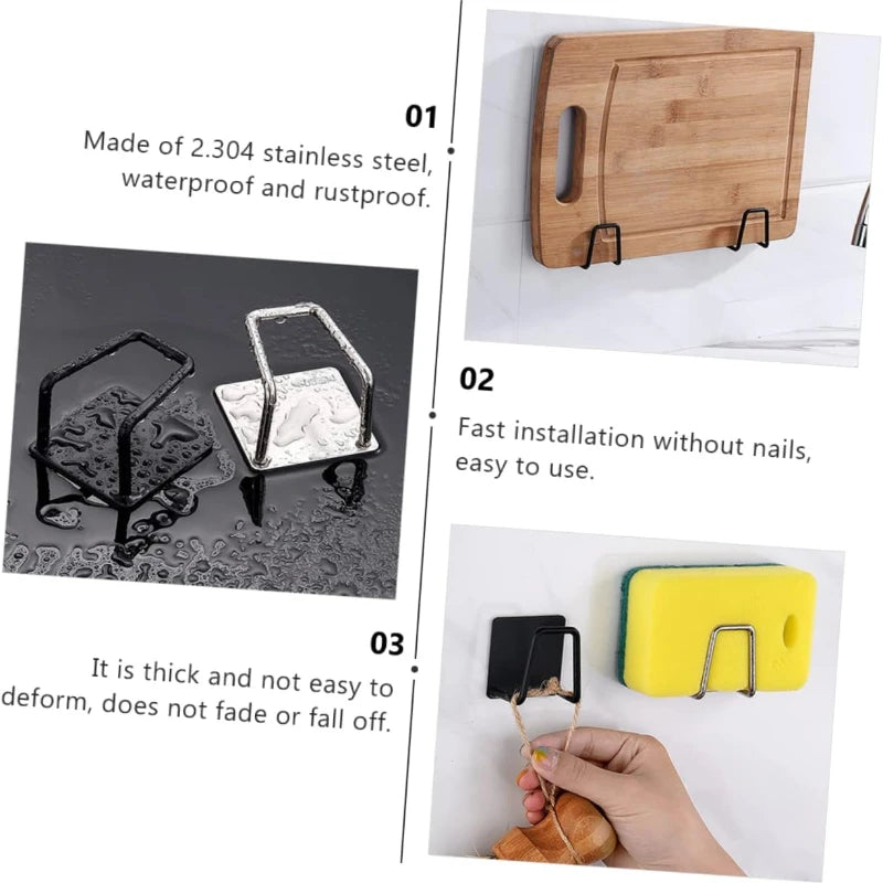 Porte-éponges de cuisine auto-adhésif en acier inoxydable