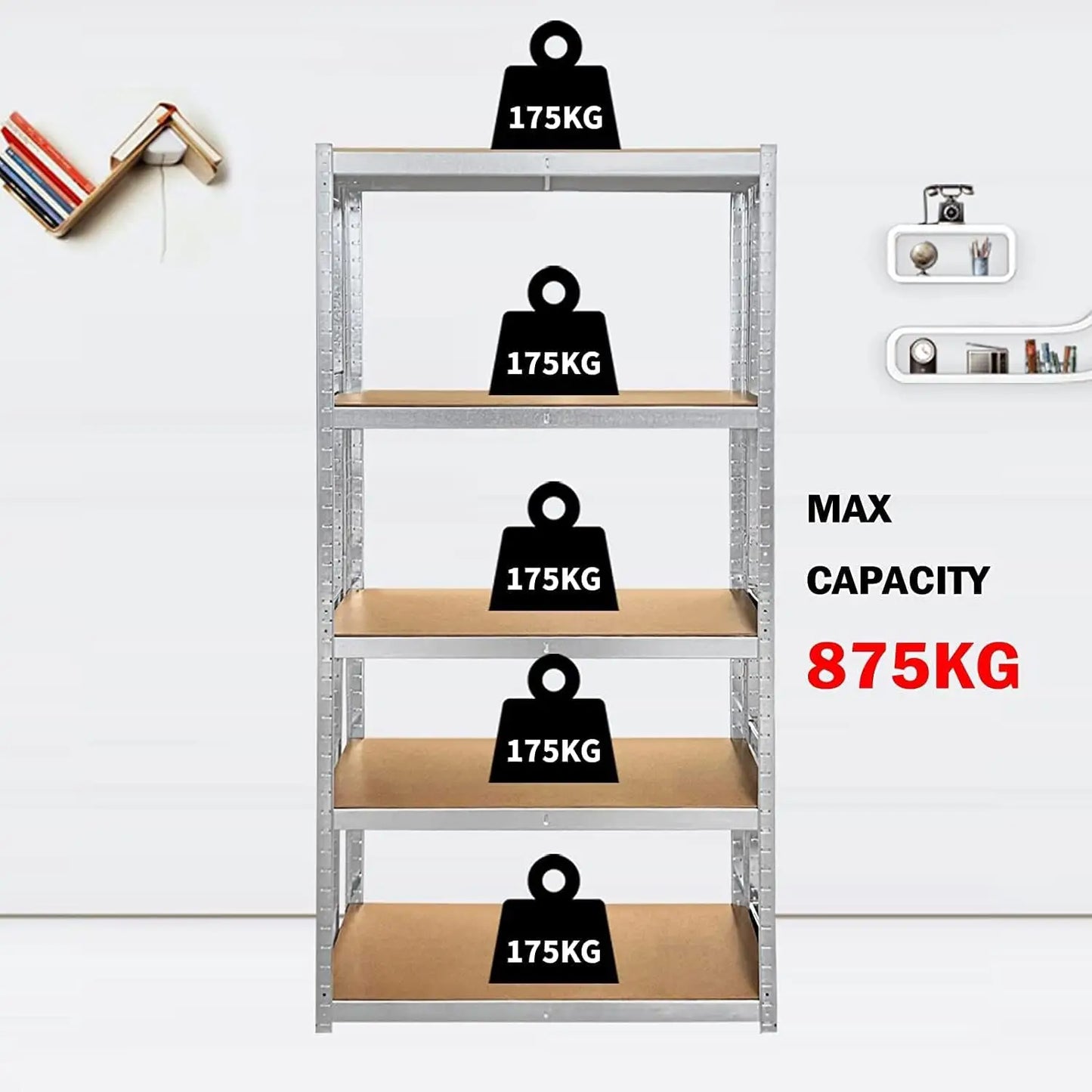 Sheds 150cm/180cm  Height Racking Storage Shelves - Metal Shelving 5 Tier Boltless Garage