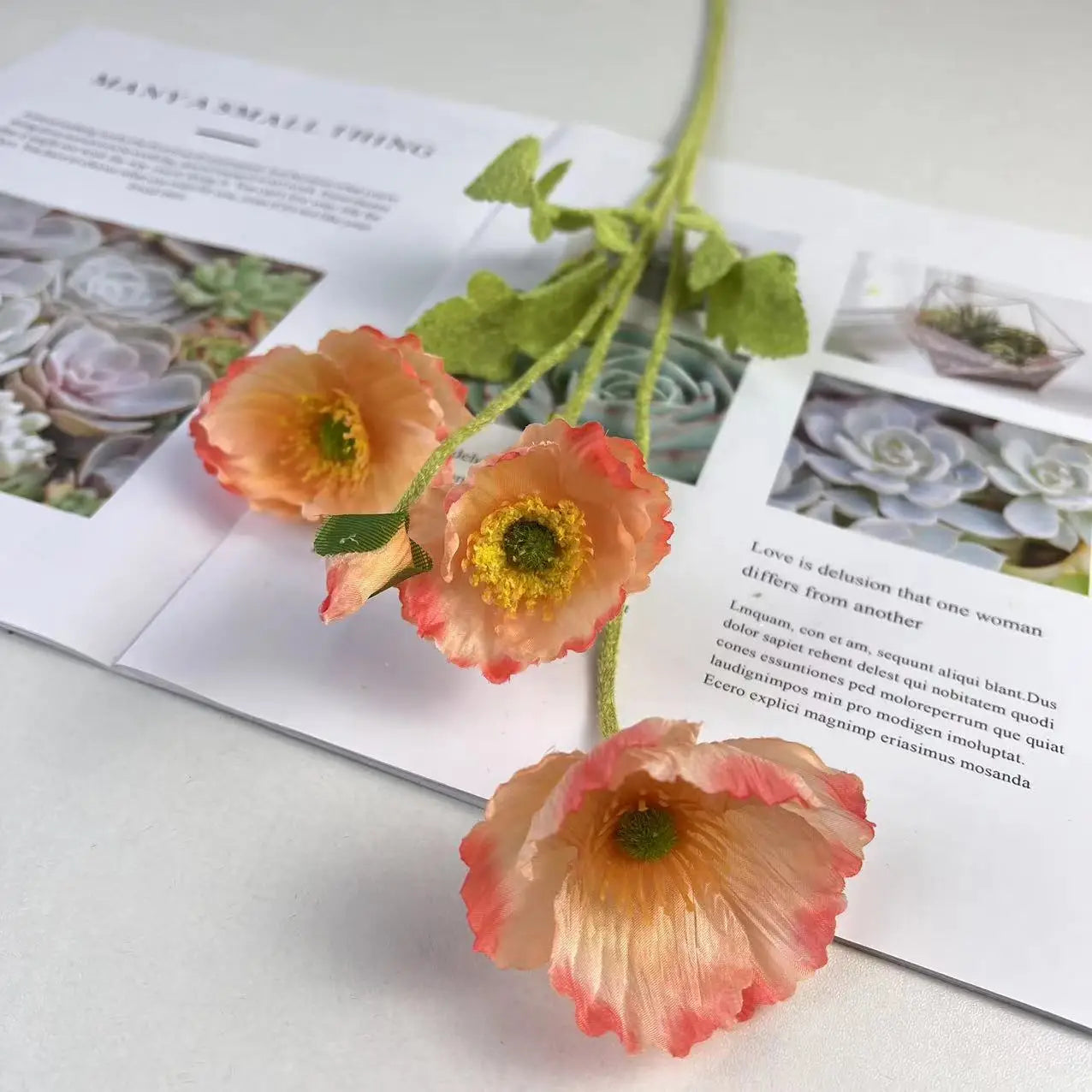 Bouquet de fleurs artificielles en soie de pavot pour décoration d'intérieur