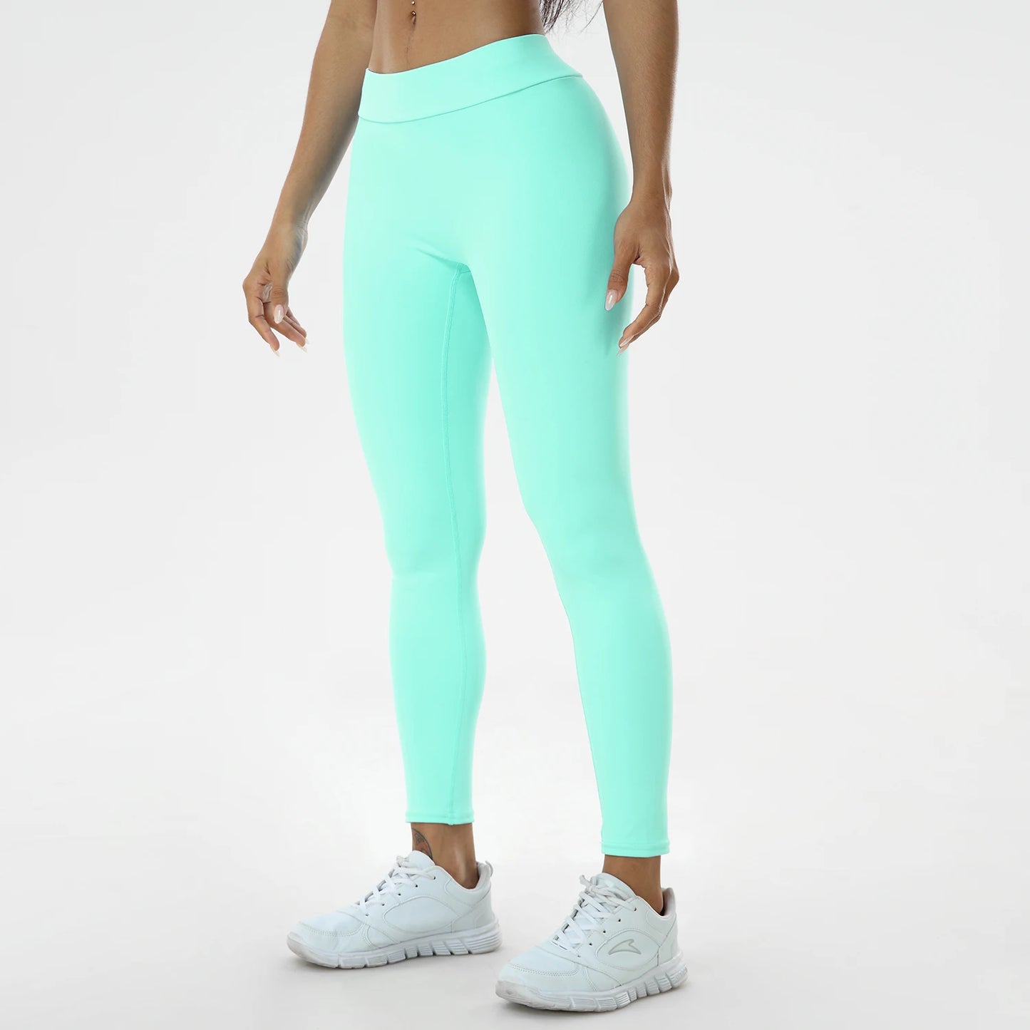 Nahtlose Gym-Leggings mit hoher Taille und einfarbigem V-Ausschnitt zum Laufen im Freien