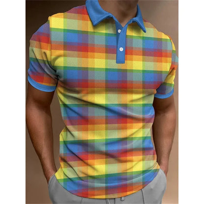 3D Rainbow Print Polo Shirt for Men