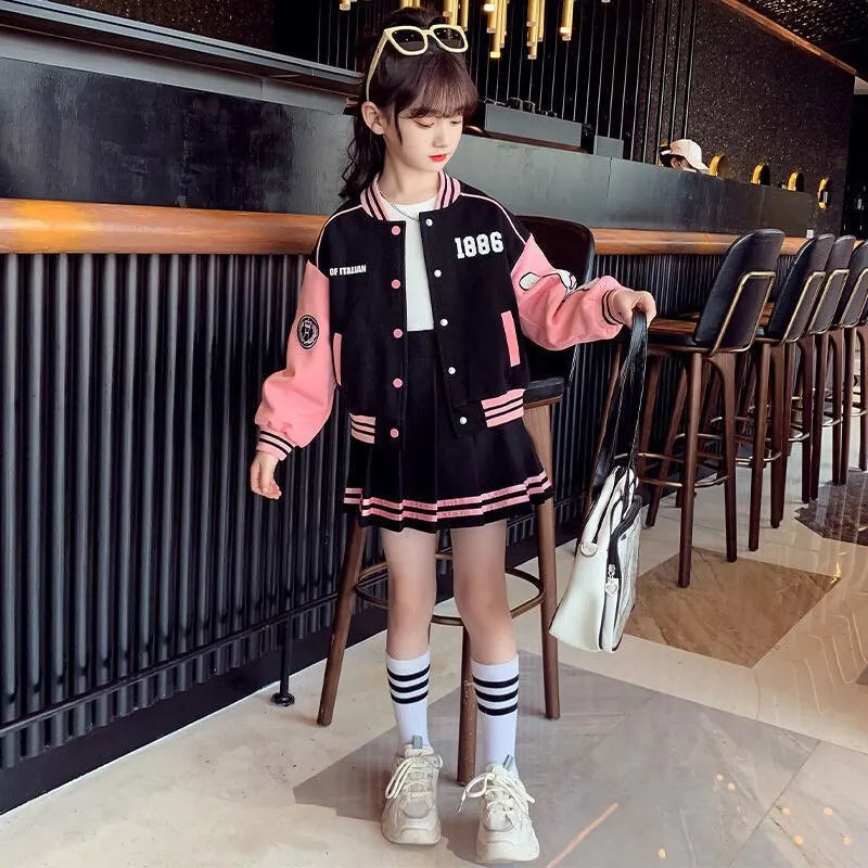 Baseball Kids Suits Jacket & Pleated Skirt 2 Pcs Outfits