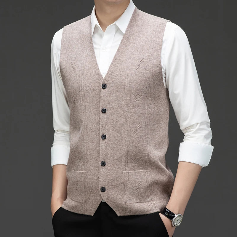 Men's V-neck Knit Vest Casual Sleeveless Sweater