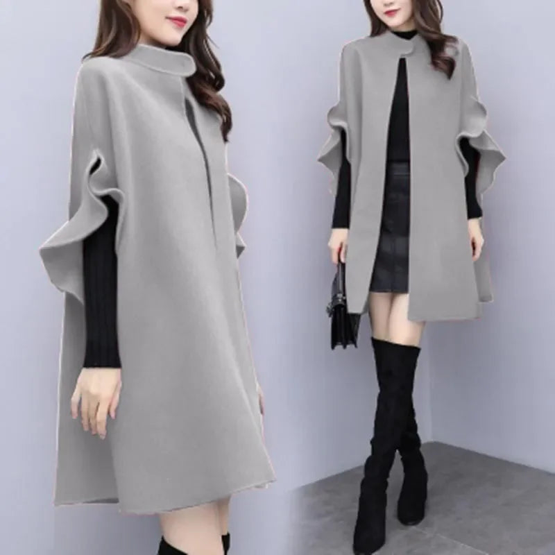 Medium-Length A-Line Woolen Jacket
