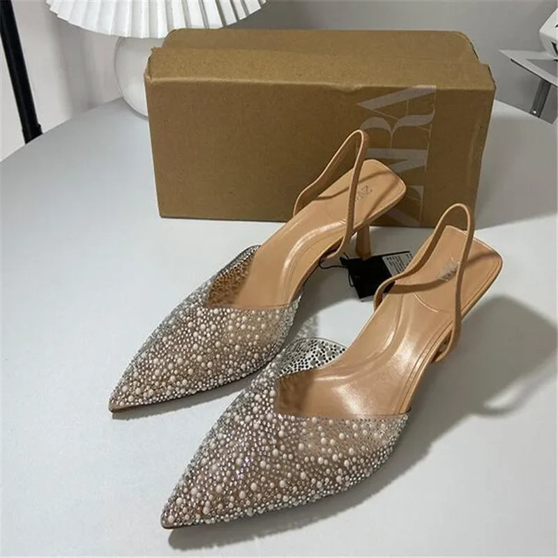 Pearl Decor  Slingback Summer High Heels for women