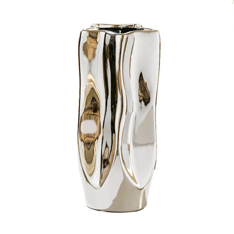 Exquisite Electroplated Silver CeramicInterior Decoration  Vase Set