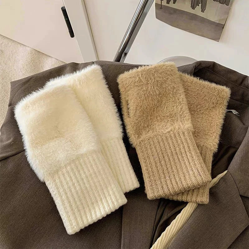 Gants sans doigts en polaire de vison doux
