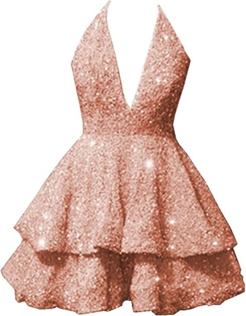 Women's Sequin V Neck Short Prom Cocktail Dresses