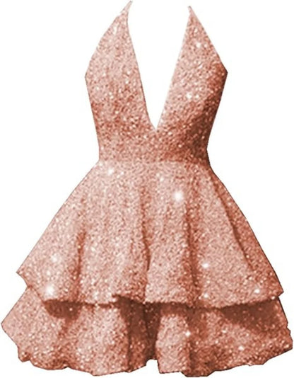 Women's Sequin V Neck Short Prom Cocktail Dresses