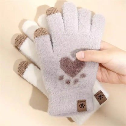 Gants tricotés d'hiver à écran tactile avec patte de chat pour femmes