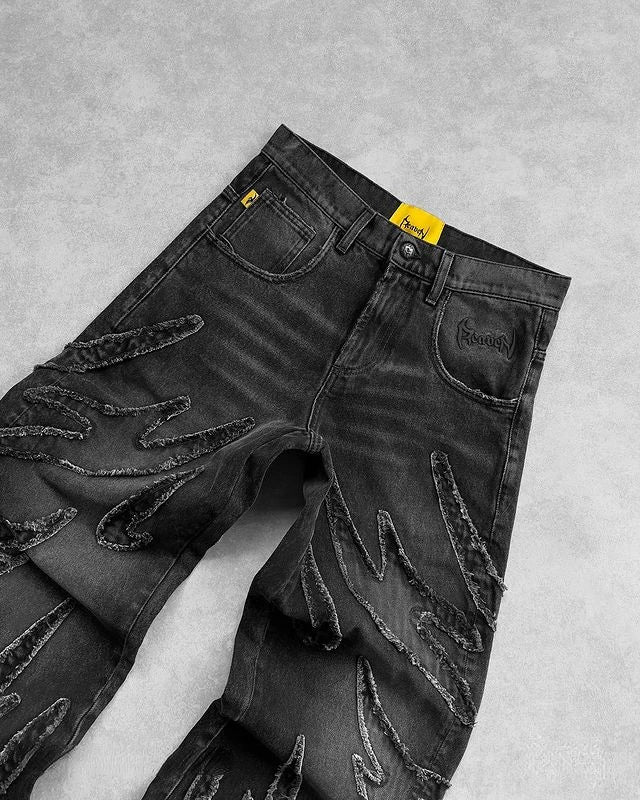 Jean Baggy pour homme Y2k Hip Hop Pantalon rétro noir vieilli