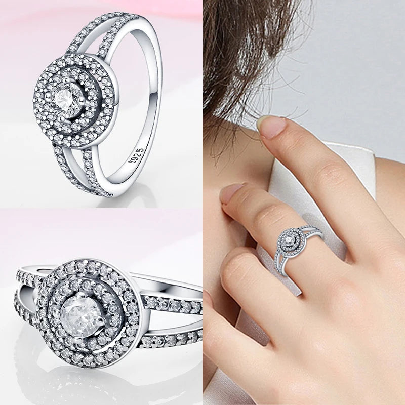 Bagues en argent 925 avec coeur rose, couronne et étoile, Zircon