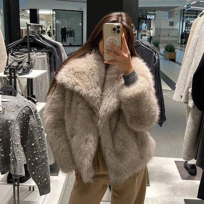 Luxury Gradient Faux Fox Fur Coat