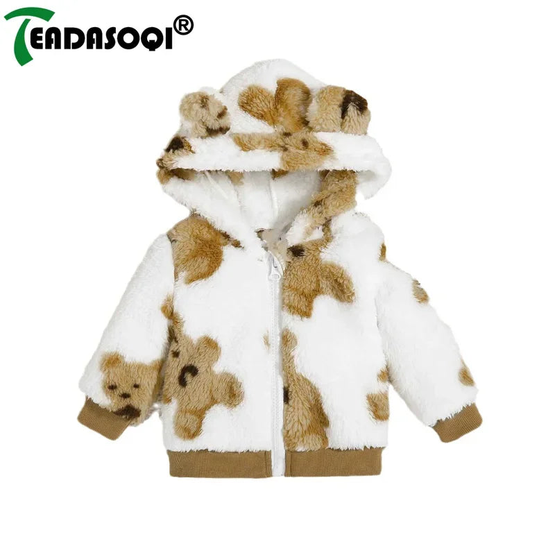 Bär-Cartoon-Winter-Hoodie-Kleinkind-Kind-Kleidungsset