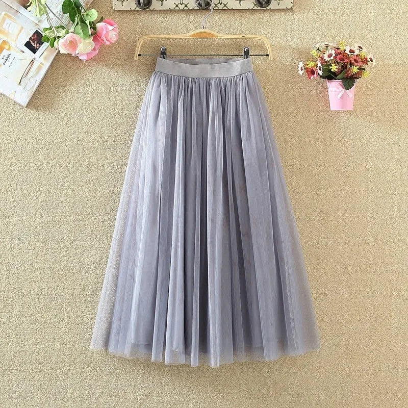Women's High-waisted A-line Mesh Puff Skirts