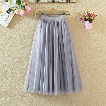 Women's High-waisted A-line Mesh Puff Skirts