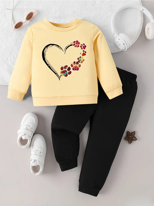 Kid's Flower Heart Printed Pullover Tracksuits