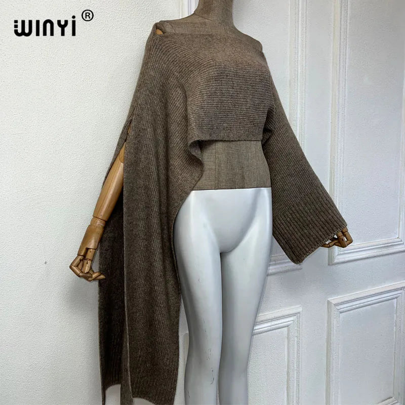 WINYI Monocolour Pullover Cape- Stylish Sweater for Fall