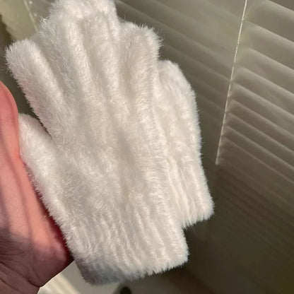 Gants chauds sans doigts en velours corail